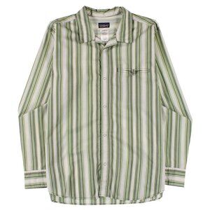 Patagonia Men's Long-Sleeved Stone Mason Shirt in Green White Stripe